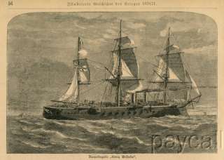   Print Engraving Franco Prussian 1870 War Panzerfregatte Koenig Wilhelm