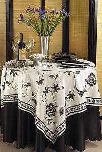 Hand Silk Screened Black & White tablecloth 60 Inch Square New  