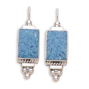    Blue Denim Lapis Stone Sterling Silver Earrings Rectangle Jewelry