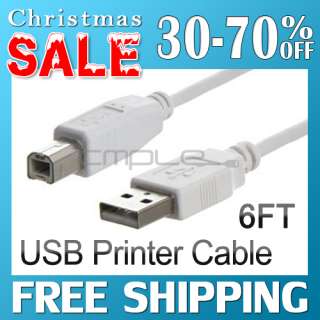 6FT WHITE USB 2.0 A TO B HIGH SPEED PRINTER CABLE 6 FT  