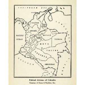  1943 Print Colombia South America Political Division State 