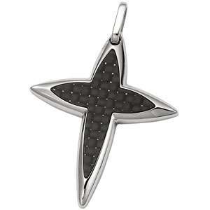    Stainless Steel Star Cross Pendant W/ Carbon Fiber Blk Jewelry