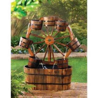 Rustic Country Wagon Wheel Wood Outdoor Garden Decor Electric Water 