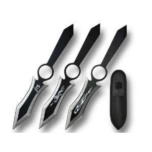 New 3pc Black Throwing Knife Set 3 pc Knives w Sheath  