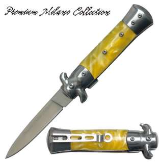 Stiletto Style Spring Assisted Pocket Knife Assist   Yellow Handle 