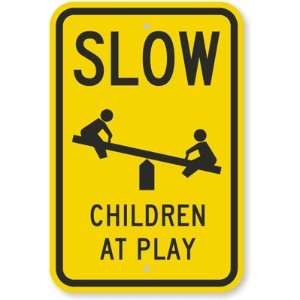 Slow Children At Play (with Graphic) Fluorescent Yellow Sign, 18 x 12 