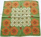 VINTAGE JAPANESE SCARF GREEN ORANGE WHITE ASIAN PRINTS 