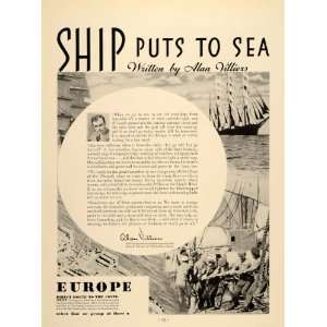 1934 Ad Ship Routes Cunard Windships Alan Villiers   Original Print Ad 