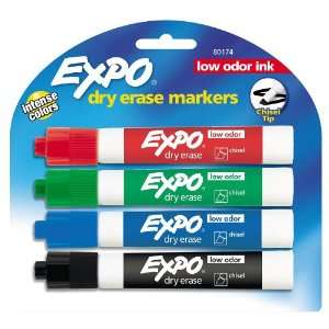 Expo Low Odor Chisel Tip Dry Erase Markers 4 Pack  