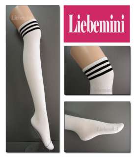 White Cotton Stripe Over the knee Socks / Preppy Look★  