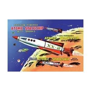  Friction Powered Atomic Spaceship with Sparks 28x42 Giclee 