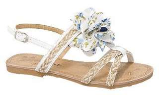 Kids Slingback Flats Sandals White Floral Detail Woven Hemp Girls 