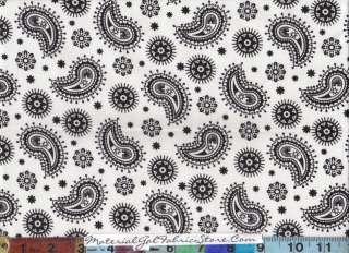 The Gallery Fabric ~ White & Black Paisley 606 01  