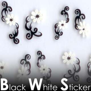 MV24 Black White Cotton 3D Nail Art Tips Decal Sticker  