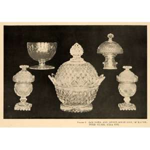  1918 Print Jam Bowl Sweet Meat Jars Waterford Glass Decor 