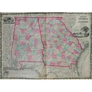 Johnson Map of Alabama and Georgia (1863)