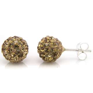   Crystal Stone Genuine 925 Sterling Silver 8mm Ball Stud Earring  