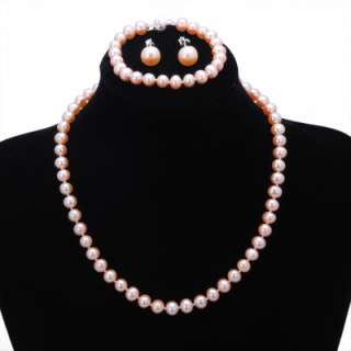 8mm Genuine Round AA Pearl Necklace Bracelet Earring  