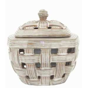 White Weave Tuscan LONGFIRE Flamepot or Fire Pot by Pacific Decor 