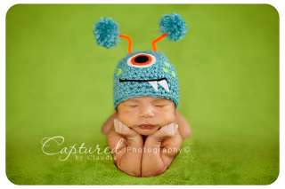 BABY BOY ☀ TURQUOISE MONSTER HAT~ NEWBORN~PHOTO PROP  