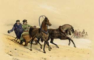 Victor Adam Traineau Russe Cheval Lithographie Equestre  