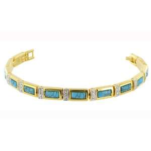 Gold Plated Reconstituted Turquoise Alloy Link Magnetic Bracelet 7.5 