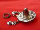 Vintage MEXICAN 900 silver SOMBRERO pin BROOCH with DANGLING CHARMS 