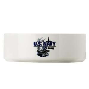   Water Bowl US Navy with Aircraft Carrier Planes Submarine and Emblem