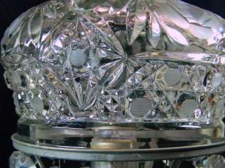 VINTAGE AMERICAN BRILLIANT ABG STYLE CUT GLASS MUSHROOM LAMP W/PRISMS 