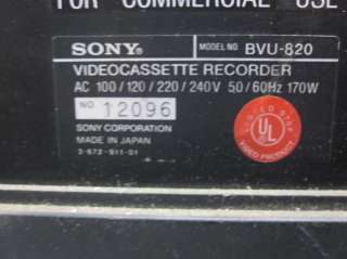 Sony BVU 820 U Matic Professional Videocassette Recorder Editor Player 