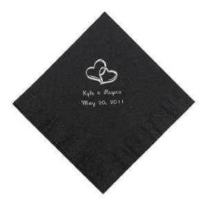 Personalized Silver Two Hearts Luncheon Napkins   Black   Tableware 