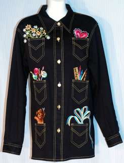 Bob Mackie Wearable Art Black w Lovely Embroidery Sz M  