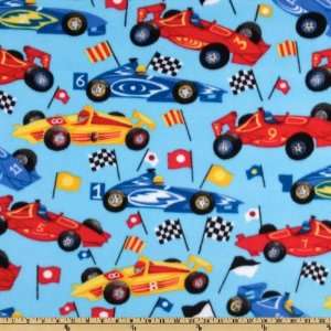  60 Wide Wonderama Fleece Formula One Racers Blue Fabric 