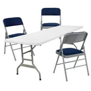   Folding Table & 8 HERCULES Series Navy Blue Upholstered Folding Chair