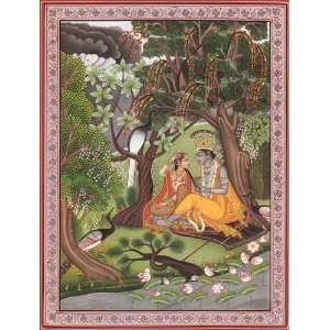 Radha Krishna in a Grove of Vrindavan   Water Color Painting on Paper 