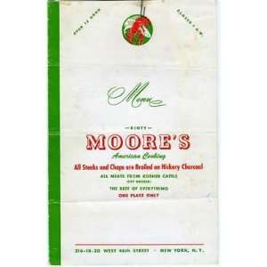  Dinty Moores Menu New York City 1950s American Cooking 