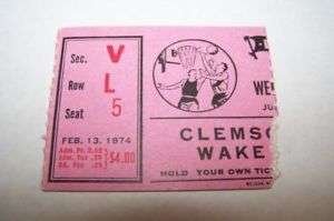 13/1974 NCAA BASKETBALL ticket CLEMSON vs WAKE FOREST  