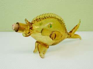 Antique Colored Blown Art Glass Fish Decanter  