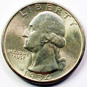 1934 GEM BU Washington Quarter Silver Coin  