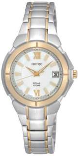 Seiko Womens Two Gold Tone Stainless Steel Solar Classic Watch SUT022 