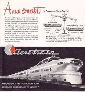 General Motors Aerotrain Passenger Train Brochure  