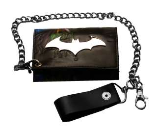   Knight Joker Metal Badge Logo Trifold Leather Wallet With Chain  