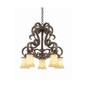  Tempered Iron Carlisle Tuscan 5 Light Down Chandelier With Glass 
