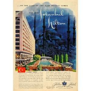  1955 Ad Istanbul Turkey Hilton Hotel Blue Mosque Garden 
