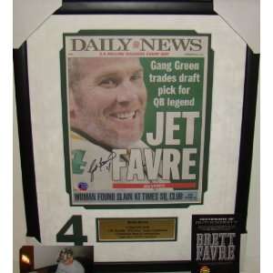  NEW Brett Favre SIGNED SUEDE Framed Display JETS Sports 