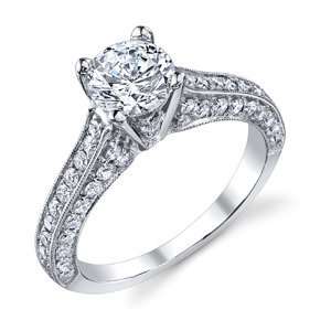 Platinum Marla Cathedral Diamond Ring (.76 ctw.) Pave Vintage Round 