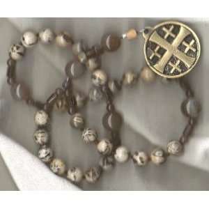  Anglican Prayer Beads of Silkworm Jasper, Jerusalem Cross 