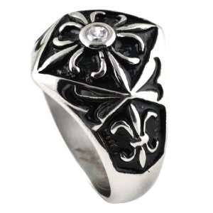  Stainless Steel Casting Ring   Fleur de lis CZ   Size  13 