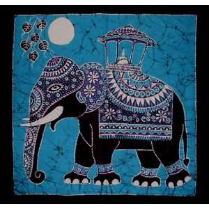 Batik Cushion Cover   Unique Elephant Design For Sofa (Blue Background 