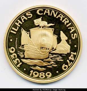 PORTUGAL 100 ESCUDOS 1989 DEISCOVERY OF THE CANARY ISLANDS GOLD (#9449 